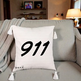 Perna Personalizata 911 Bold, 40x40 cm, Bej cu Franjuri, Husa Detasabila, Perna Inclusa, BEKZ®