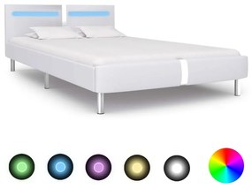 280852 vidaXL Cadru de pat cu LED, alb, 120 x 200 cm, piele ecologică