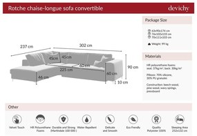 Colțar extensibil din catifea cu șezlong pe partea stângă devichy Rothe, verde închis