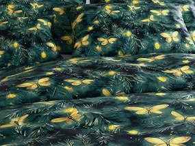 Set 2 buc Lenjerie cocolino YELLOW BUTTERFLY verde inchis + Cearsaf Cocolino microplus cu elastic SOFT 180x200 cm alb, pat dublu