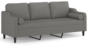 3153040 vidaXL Canapea cu 3 locuri cu perne&pernuțe gri închis 210 cm textil