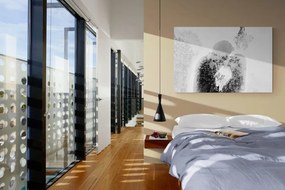 Tablou cuplu îndrăgostit sub vâsc în design alb-negru