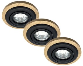 Set 3x spot încastrat TOBBY 1x GU10/20W/230V, Ø 11,5 cm, stejar/negru