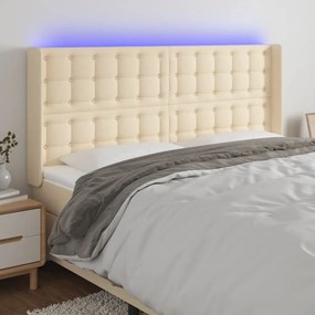 3124501 vidaXL Tăblie de pat cu LED, crem, 183x16x118/128 cm, textil