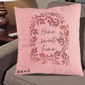 Perna Decorativa Home Sweet Home Frunze Colorate, 40x40 cm, Roz, Husa Detasabila, Perna Inclusa, BEKZ®