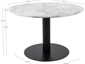 Măsuță de cafea albă/neagră rotundă cu blat cu aspect de marmură 70x70 cm Bolzano – House Nordic