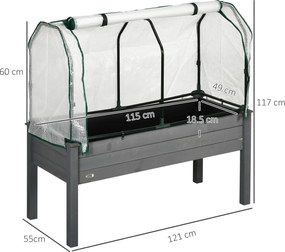 Outsunny Pat de Grădină Înălțat cu Acoperiș din PE, Jardinieră din Lemn pentru Exterior cu 4 Orificii de Drenaj, pentru Flori și Legume, pentru Grădină, Balcon, 121x55x117 cm, Gri Închis | Aosom Romania
