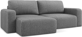 Colțar gri extensibil/cu spațiu de depozitare cu tapițerie din catifea reiată (cu colț pe partea stângă/cu șezlong) Kona – Makamii