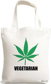 Sacosa de Panza pentru Cumparaturi, Geanta Tote, model Vegetarian, 38x34.5 cm, Alba, BEKZ®