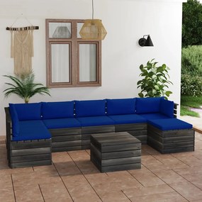 Set mobilier gradina din paleti cu perne, 8 piese, lemn de pin Albastru, 8