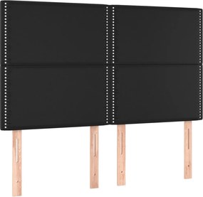 vidaXL Tăblie de pat neagră 144x5x118/128 cm piele ecologică