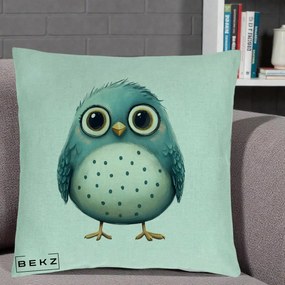 Perna Decorativa Pasare Teal cu Buline Teal, 40x40 cm, Verde Menta, Husa Detasabila, Perna Inclusa, BEKZ®