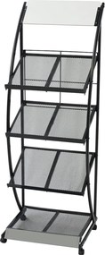 vidaXL Raft reviste A4, 47 x 40 x 134 cm, negru și alb