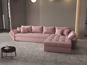Colțar extensibil dumonde cu ladă de depozitare si sezut confortabil din spuma high-density, Loana XL Royal Roz II 335x185 cm