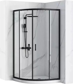 Cabina dus cu cadita semirotunda Rea Look cu doua usi culisante 80x80 negru mat