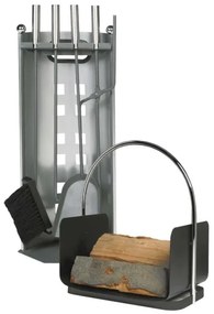 Set de ustensile de șemineu și coș cu mâner pentru lemne 6 buc. antracit