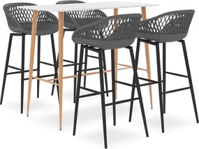 vidaXL Set mobilier de bar, 5 piese, alb și gri