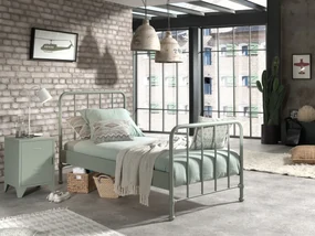 Set Pat Metalic și Noptieră, Verde Olive, 90 x 200 cm (Metal) – BRONXX – Vipack