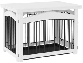 PawHut Cușcă pentru câini 3 în 1 masă de cafea parc pentru câini tavă detașabilă pentru câini medie 82,5 x 57,5 x 59,5 cm alb | Aosom Romania