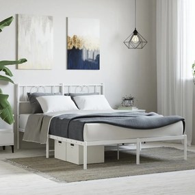 355514 vidaXL Cadru de pat metalic cu tăblie, alb, 150x200 cm