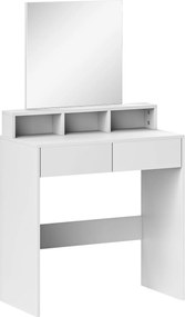 HOMCOM Masă de toaletă cu oglindă, 2 sertare, 3 compartimente, compactă, pentru dormitor, albă | Aosom Romania