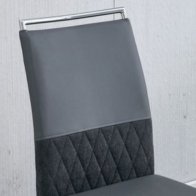 Set de 2 scaune moderne pentru sufragerie, cu spătar înalt, din PU și material textil, pentru bucătărie și birou, Gri