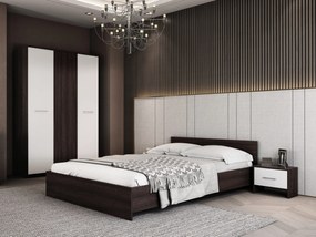 Dormitor Luiza 3U4P, culoare magia (wenge) / alb, cu pat standard 140 x 200 cm, dulap cu 3 usi si 2 noptiere