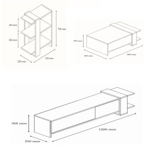 Set de mobilier pentru living Gaye, Nuc- Alb