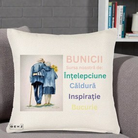 Cadou pentru Bunici - Perna Personalizata Bunicii Sursa Intelepciune Caldura Acuarela, 40x40 cm, Crem Reliefat, Husa Detasabila, Perna Inclusa, BEKZ®