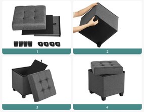 Skládací taburet s úložným prostorem OSCAR 38x38 cm, šedý