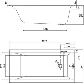 Cada baie incastrata Cersanit Larga, 150 x 75 cm, dreptunghiulara, alb lucios - Resigilata