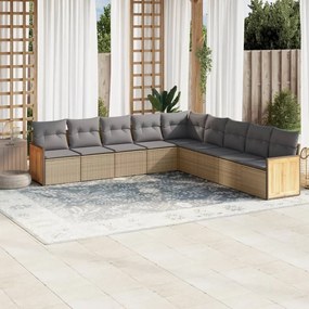 vidaXL Set canapele de grădină, 9 piese, cu perne, bej, poliratan