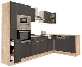 Mobilă de bucătărie de colț Yorki 310, corp din stejar sonoma, cu față antracit satinat