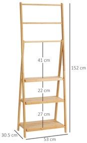 Kleankin Suport de Podea Multifuncțional pentru Prosoape de Baie cu 3 Bare și 3 Rafturi, 53x30,5x152 cm, Natural | Aosom Romania