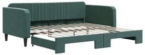 3197072 vidaXL Pat de zi cu extensie, verde închis, 100x200 cm, catifea
