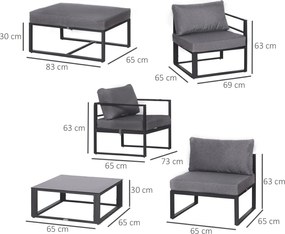 Outsunny set de mobilier de grădină 6 piese, canapele și scaune aluminiu, poliester, sticlă, gri pentu 4–5 persoane | Aosom Romania