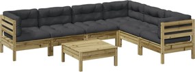 vidaXL Set canapele grădină cu perne, 7 piese, lemn de pin tratat