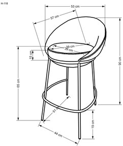Scaun de bar tapitat H118 gri