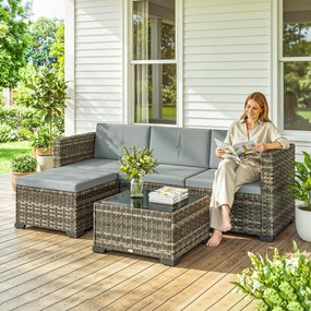 Outsunny Set de grădină exterior din ratan 5 piese cu perne 2 fotolii de colț fotoliu fără brațe taburet și masă | Aosom Romania