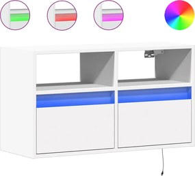 vidaXL Comodă TV de perete cu lumini LED, alb, 80x31x45 cm