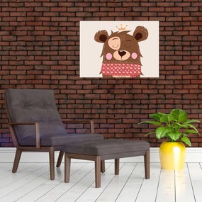 Tablou pe sticlă - Teddy ursuleț cu eșarfă roșie (70x50 cm)