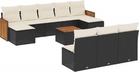 vidaXL Set canapele de grădină cu perne, 11 piese, negru, poliratan