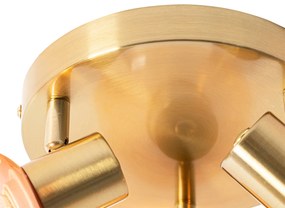 Plafoniera cu spoturi Art Deco aurie cu sticlă roz cu 3 lumini - Vidro