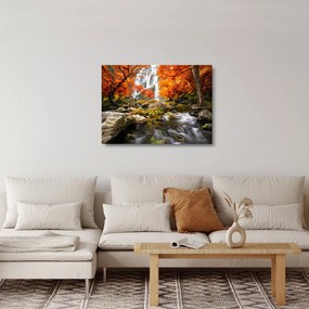 Tablou pe sticlă - Cascade în pădurea portocalie (70x50 cm)