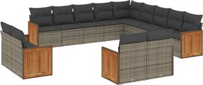 vidaXL Set mobilier de grădină cu perne, 13 piese, gri, poliratan