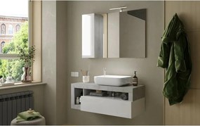 Set dulap baza suspendat si lavoar LC Mobili Italia Hamburg 110 cm finisaj alb/gri beton