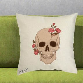 Perna Decorativa Craniu Floral Gothic, 40x40 cm, Ecru, Husa Detasabila, Perna Inclusa, BEKZ®