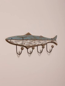 Cuier de perete din lemn de paulownia, cu 4 agatatori, „Shark”