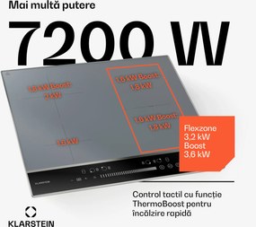 Klarstein DualTone Hybrid plită cu inducție, Zonă Flex, Afișaj LED, Control prin glisoare, 7200 W