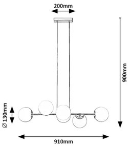 Lustră pe cablu Rabalux 72249 KIARA 6xE27/35W/230V auriu